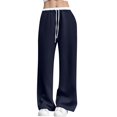 thumbnail image 2 of DLIDG Wide Leg Sweatpants for Women Drawstring High Waisted Sweatpants Plus Size Casual Loose Baggy Pants Comfy Soft Palazzo Pants Fleece Lined Lounge Workout Trousers with Pockets Navy Xl, 2 of 6