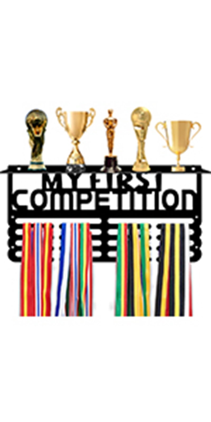 My First Competition Medal and Trophy Display Rack with Hook Medal Hanger Medal Frame with Trophy Shelf Organizer Over 60+ Medals Awards