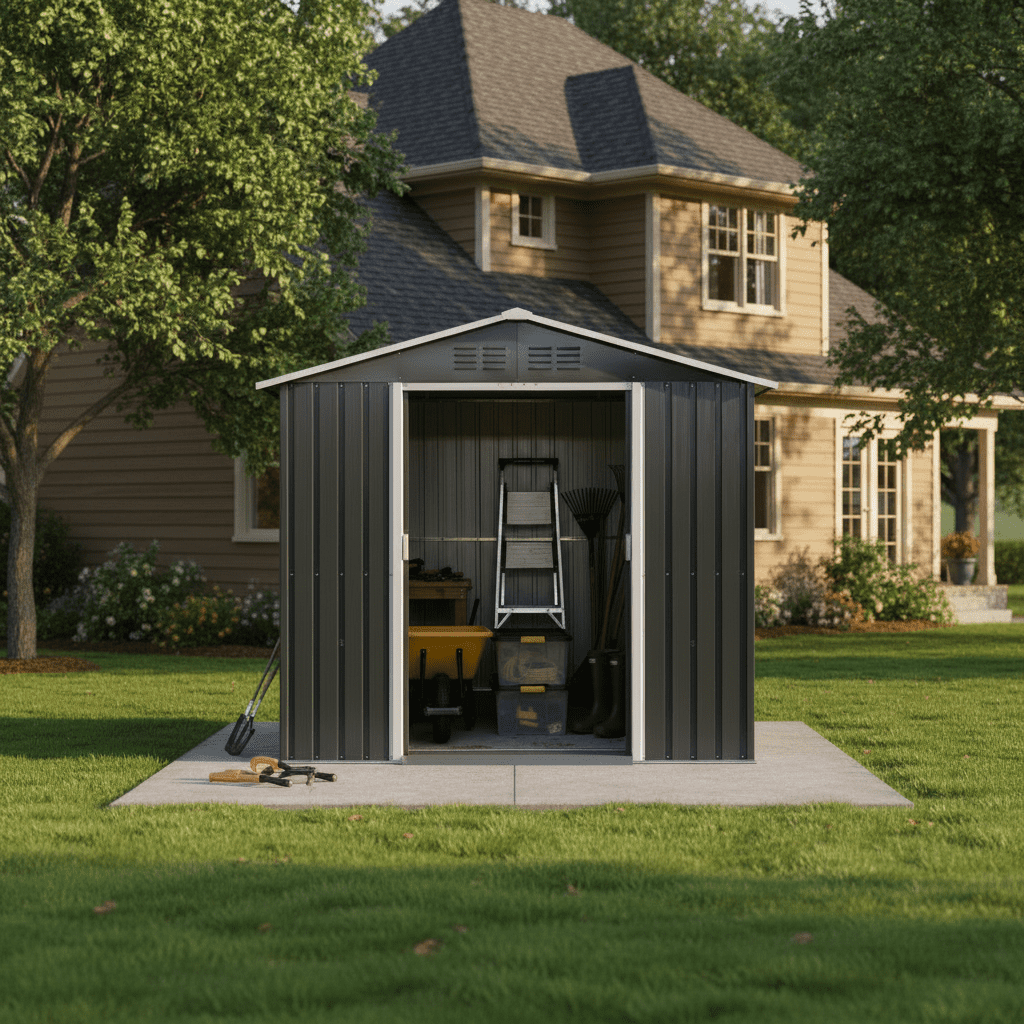 Alvantor Outdoor Storage Shed Metal with Window for Garden,17x4.3ft,Coal Grey