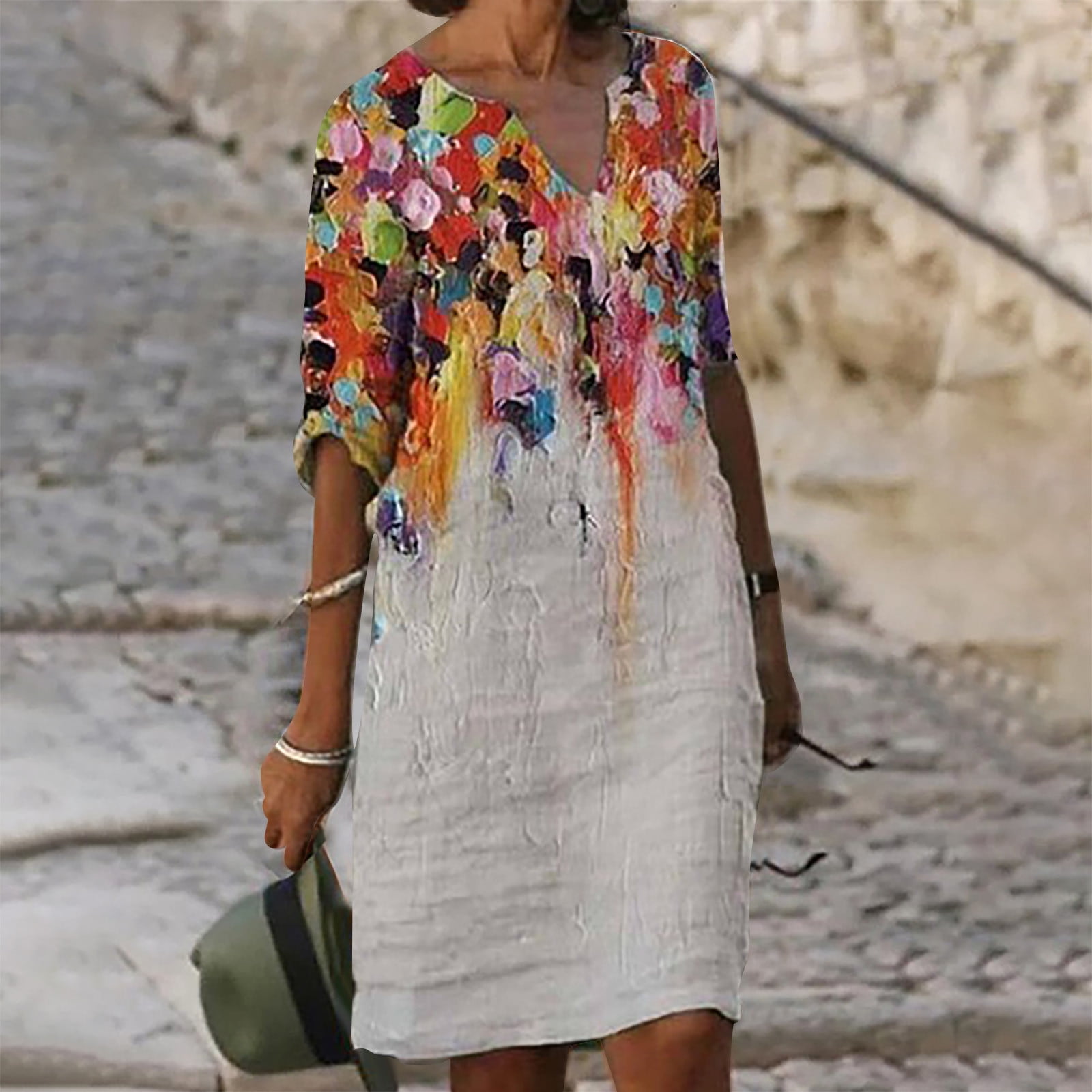 Women's Dresses Clearance Sale! Womens 3/4 Sleeves Dresses Fashion Flowers Printed Waist