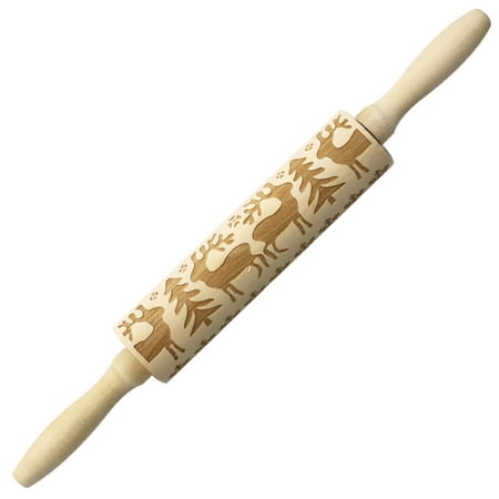 

Christmas Decorations Clearance! Wooden Rolling Pin Christmas Elk Printed Wooden Carved Embossed Cookie Stick