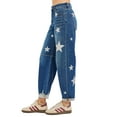 thumbnail image 4 of RISEN Mid Rise Ankle Length Relaxed Barrel Star Printed Jeans, 4 of 6