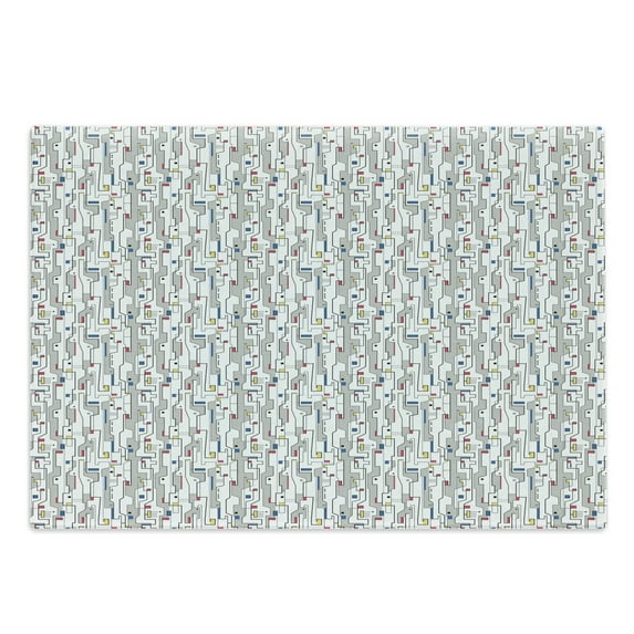 Yellow and White Cutting Board, Dots Streaks and Colorful Geometric Details, Decorative Tempered Glass Cutting and Serving Board, in 3 Sizes, by Ambesonne