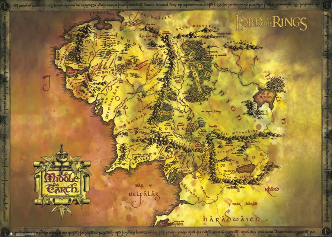 Lord Of The Rings- Middle Earth Map Giant Poster - 55x39.5 - Walmart.com