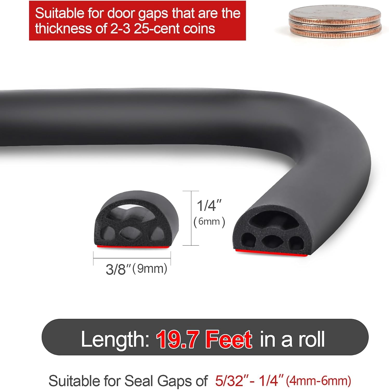 New Upgrade 19.7Ft Silicone Weather Stripping Door Seal, 4-Layer Soundproofing Adhesive Seal Strip for Doors and Windows, Gap Blocker for Large and Small Gaps, Easy to Cut and Install