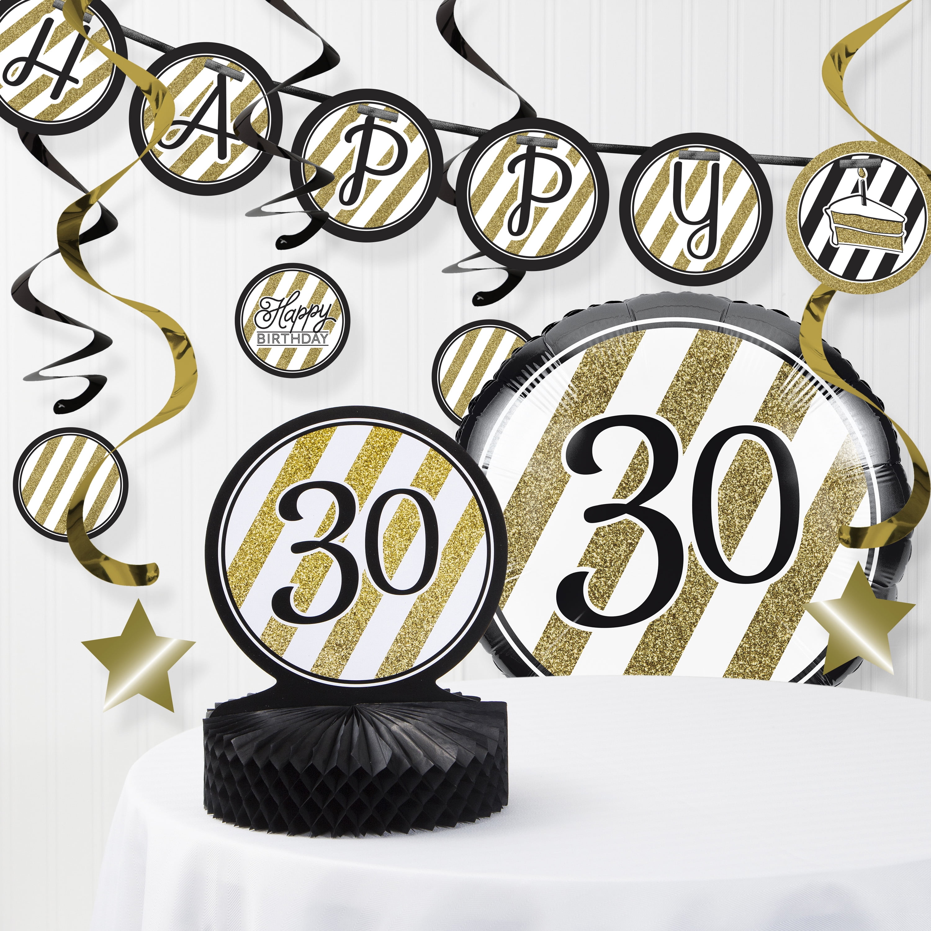 Black and Gold 30th Birthday Decorations Kit