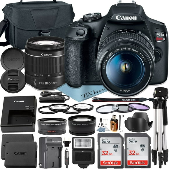 Canon EOS Rebel T7 DSLR Camera with EF-S 18-55mm Zoom Lens + 2 pcs SanDisk 32GB Memory Card + Case + Tripod + ZeeTech Accessory Bundle