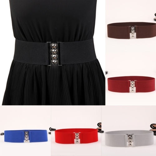 Women's Ladies Wide Dress Buckle Band Floral Vintage Elastic Stretchy Waistbelts