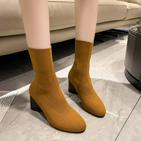 

Akiihool Women s Boots Women Mid-calf Cowboy Boots Fashion Pointed Toe Heel Mid Calf Cowgirl Boots (Brown 7.5)