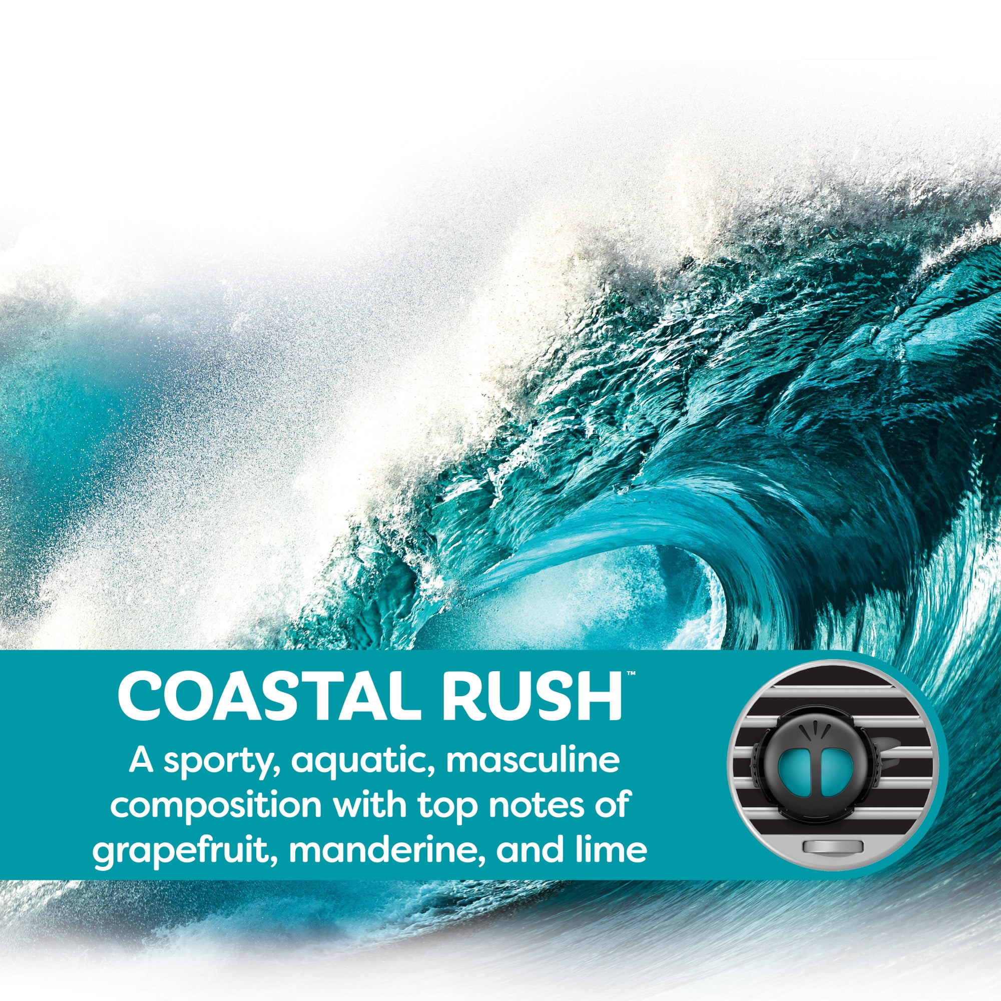 Refresh Your Car Mini Diffuser Car Air Fresheners, Coastal Rush Scent, 2 Pack