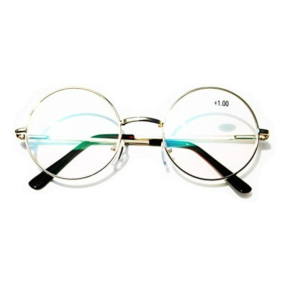 V.W.E. Lunettes de Lecture Rondes en Métal Unisexes avec Revêtement Anti-Reflet et Charnières à Ressort (Or, 1.00)