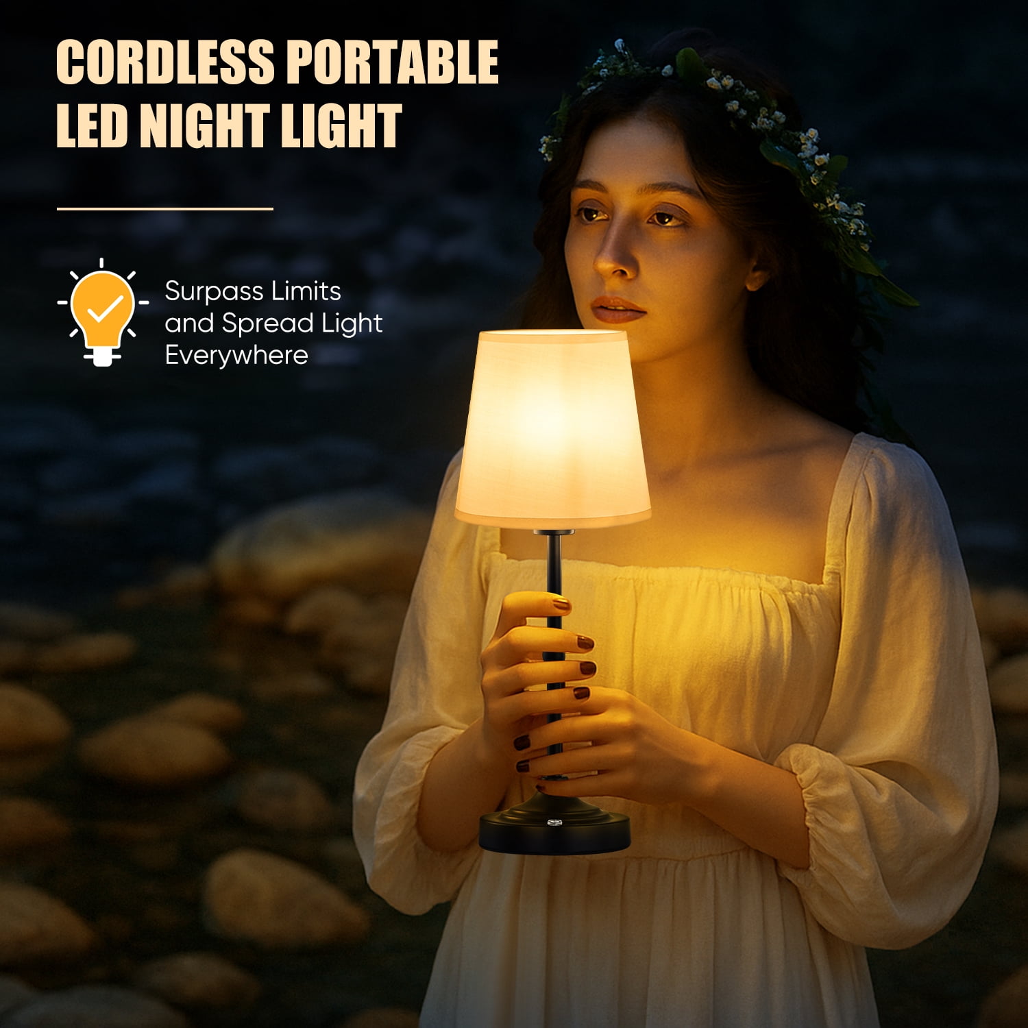 Coliware Black Cordless Table Lamp, Rechargeable Battery Operated Lamps, Stepless Dimming Touch Control Wireless Lamp, Vintage Decor Night Light for Bedroom, Bedside, Bar, Balcony, LED Bulb Included