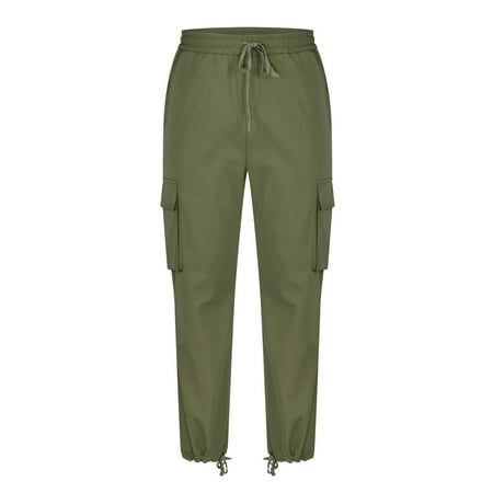 ZHIZAIHU Women s Cargo Pants Straight Leg High Waist Full Trousers Solid Color Casual Pants Army Green 4XL