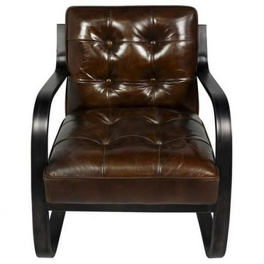 Avery Arm Chair in Tufted Leather with Metal Frame in Brown Finish