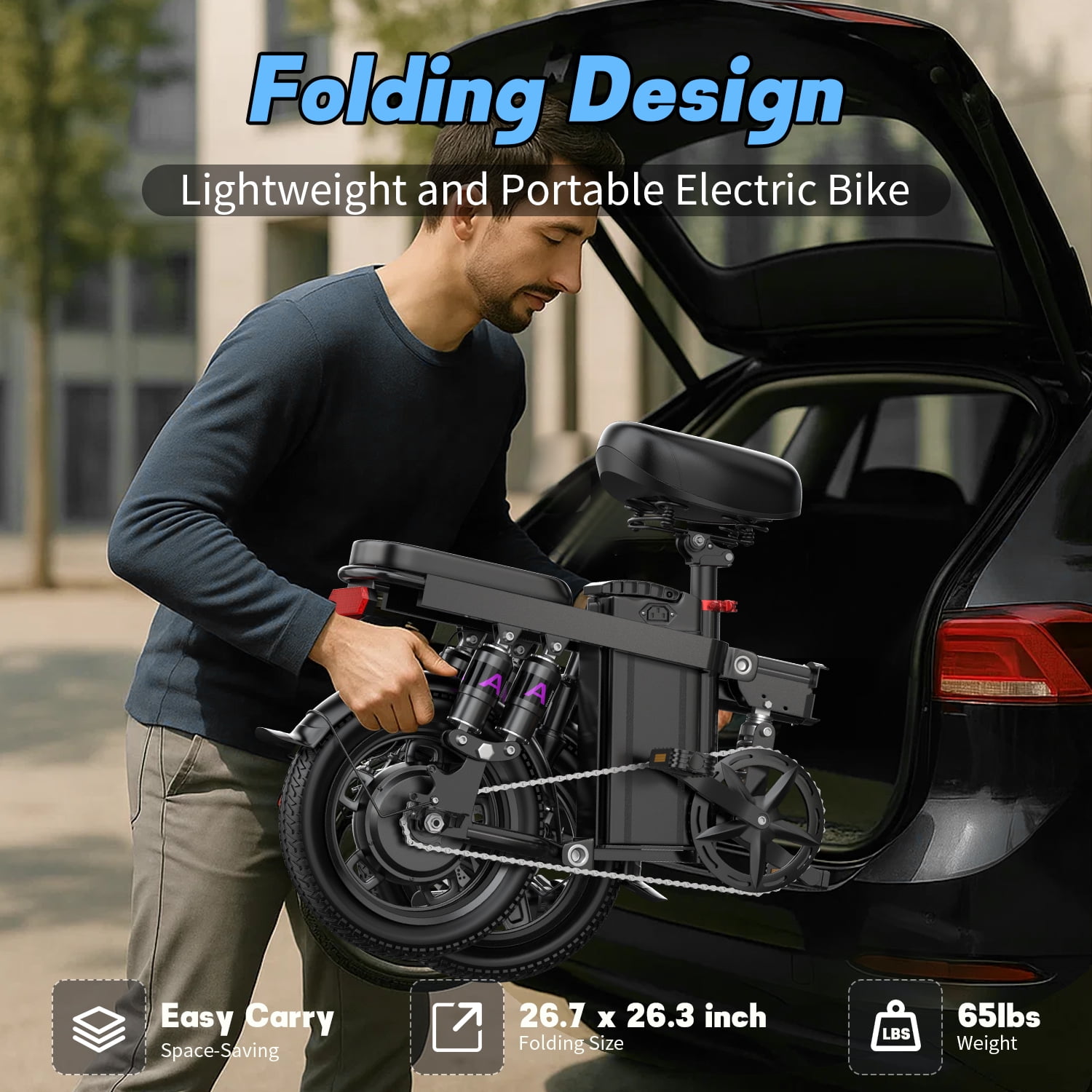 Electric Bike for Adults, Ebike, Electric Bicycle with 720WH Removable Battery,14" Folding Ebike, 20MPH,35+ Miles,750W Peak Motor,Full Shock Absorption,UL 2849,Commuting Mini E Bikes