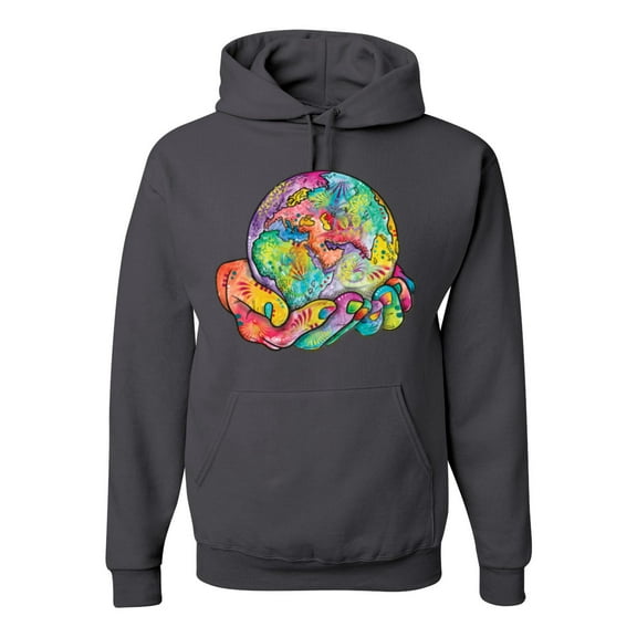 Wild Bobby Rainbow Painted I've Got The Whole World Dean Russo Design Inspirational/Christian Unisex Hoodie Sweatshirt, Charcoal, Large