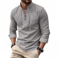 thumbnail image 2 of StSilkitty Mens Long Sleeve Shirts Linen Lace up V Neck T-Shirts Solid Color Lightweight Casual Pullover Tops, 2 of 6