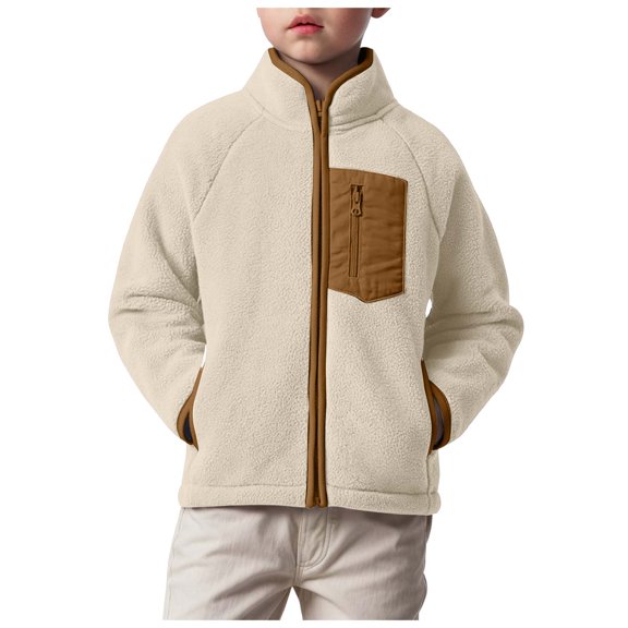 Gubotare Fleece Jacket Kids Boys Fleece Full-Zip Hoodie Jacket Kids Warm Hooded Fall Winter Jacket with Pockets Size 15-17,(Beige 15-17 Years)