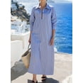 thumbnail image 4 of Blue Striped Long Sleeve Collared Loose Shirt Dress For Women, 4 of 4