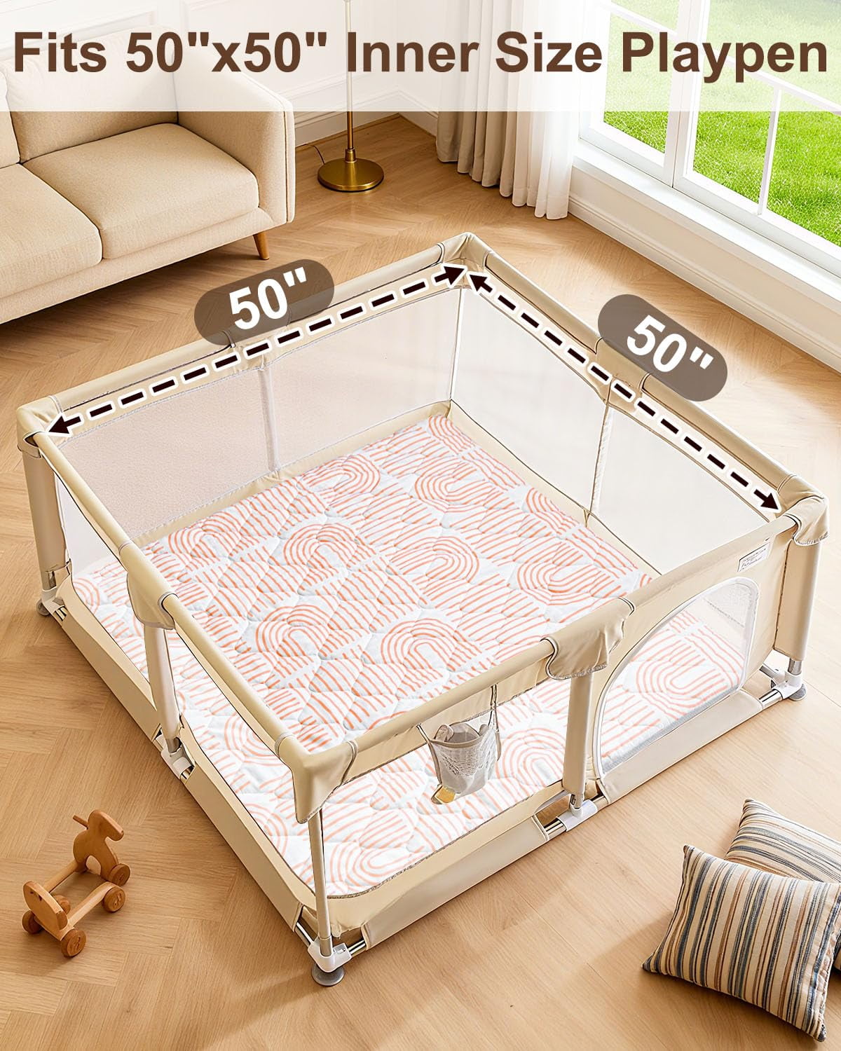 Zenkitch Baby Play Mat,Removable Washable Cover,50" × 50" ,Soft and Non-Slip for Infants and Toddlers, Suitable for Playpen and Floors