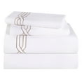 thumbnail image 2 of Superior Egyptian Cotton 1200 TC Embroidered White/Taupe Sheet Set, Queen, 2 of 13