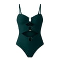 thumbnail image 4 of VISALY Cutout One Piece Swimsuit with Ring Linked Tummy Control Ruched Polka Dot Monokini Bathing Suit for Beach Vacation Slimming Swimwear One Piece Bathing Suits Beach Swimwear Blackish Green L, 4 of 5