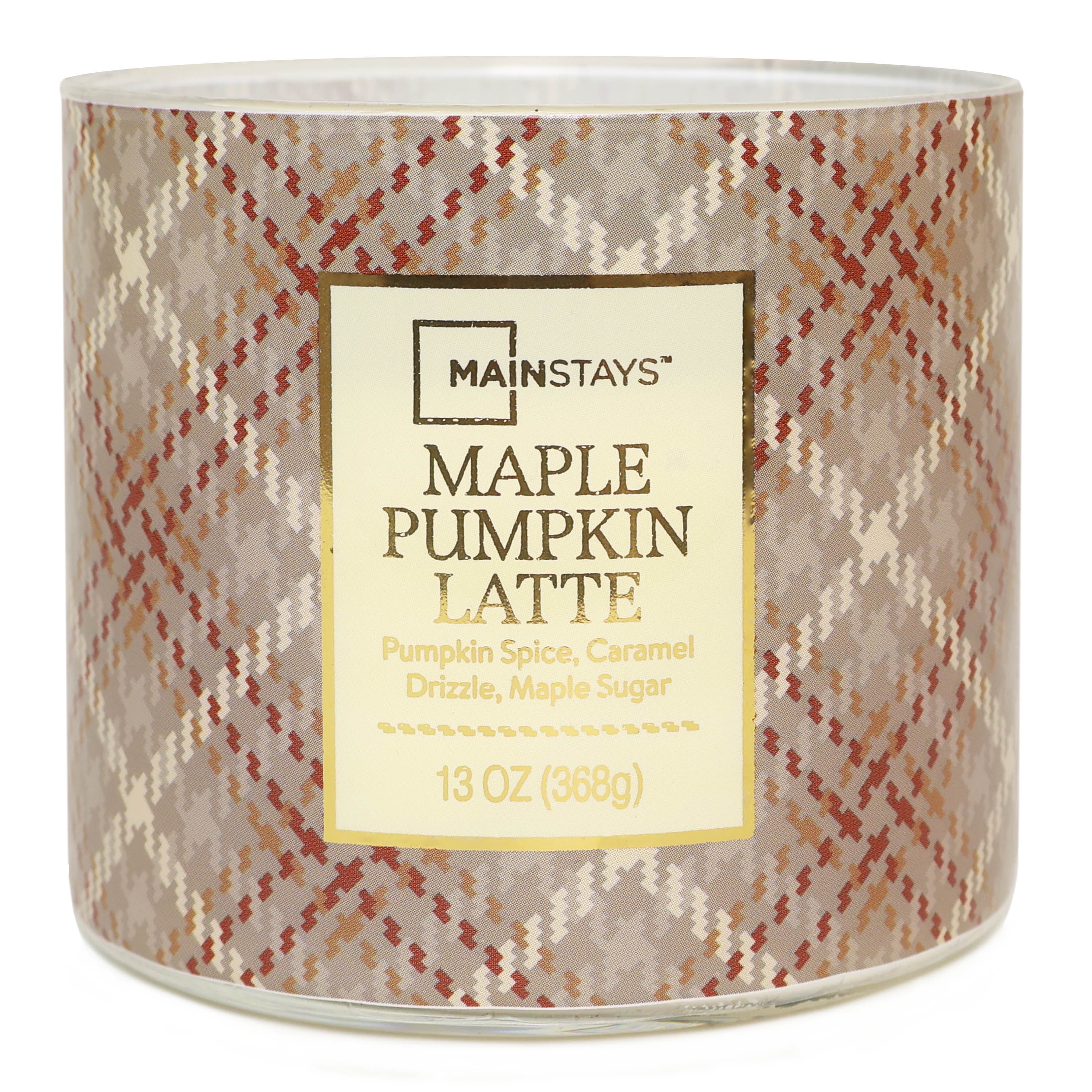 Mainstays 3-Wick Maple Pumpkin Latte Orange Plaid Design, 13-Ounce