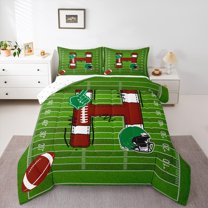 Homewish Boys Sport Rugby Bedding Comforter Set, Brown Initial H Letter Twin Comforter Sets, Chic Stripes Abstract Reversible Bedding Set, Lightweight Room Decor, 2-Piece