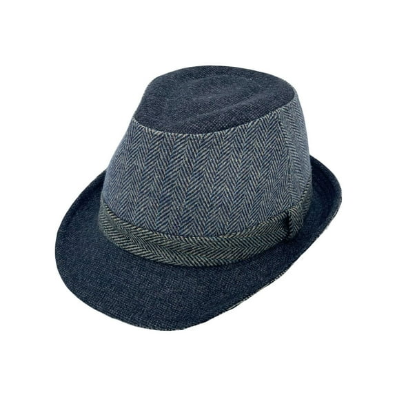 WITHMOONS Wool Herringbone Fedora Hats for Men - Manhattan Trilby Winter Structured Crushable Short Brim LD61574 (Black)