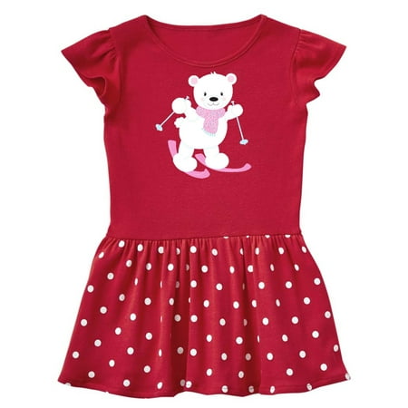 

Inktastic Cute Polar Bear White Bear Skiing Bear Skis Gift Toddler Girl Dress