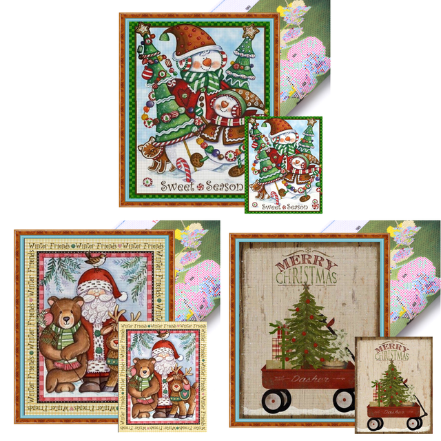 Hilo Algodón Ecológico Bordado Punto Cruz Muñeco Nieve Navideño Impreso 11CT 40x50cm
