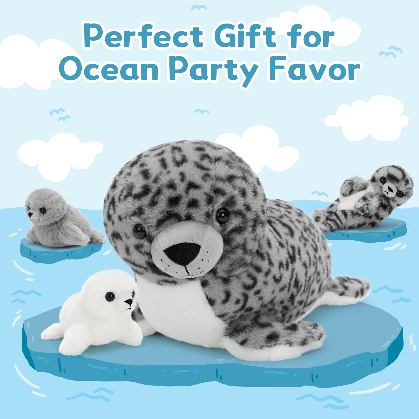 MaoGoLan 4 Pcs Seal Stuffed Animal 20" Mother Stuffed Seal Plush Set Toys with 3 Babies in Mom's Belly