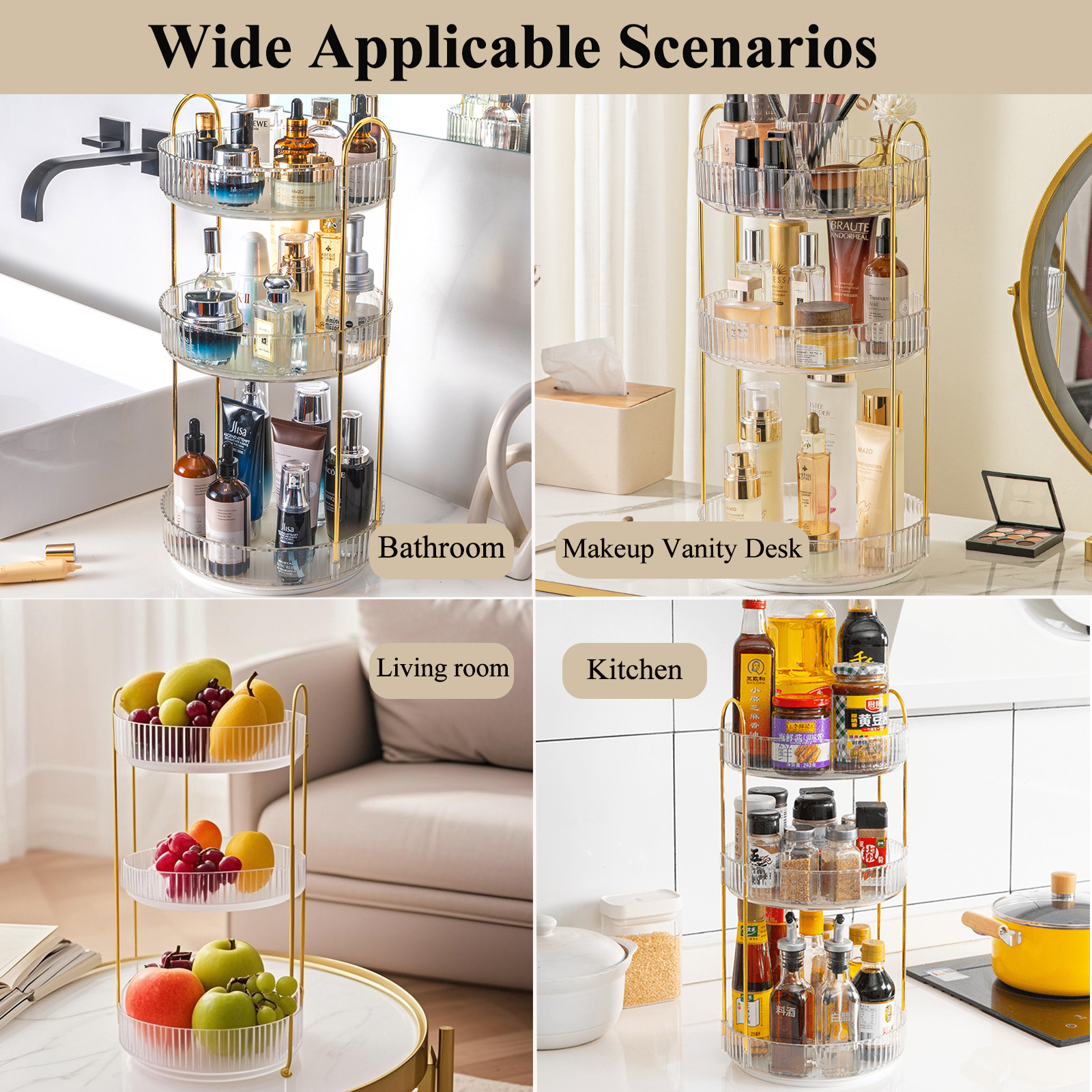 Kisportee 360° Rotating Makeup Organizer, 3 Tier photo 3