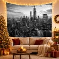 thumbnail image 3 of Spired Tower Above City Buildings with Light Rays, Dramatic Minimalist for Cityscape Fans, Urban Wall Art, Housewarming Gift, Tapestry Wall Hanging for Bedroom and Living Room, 3 of 7