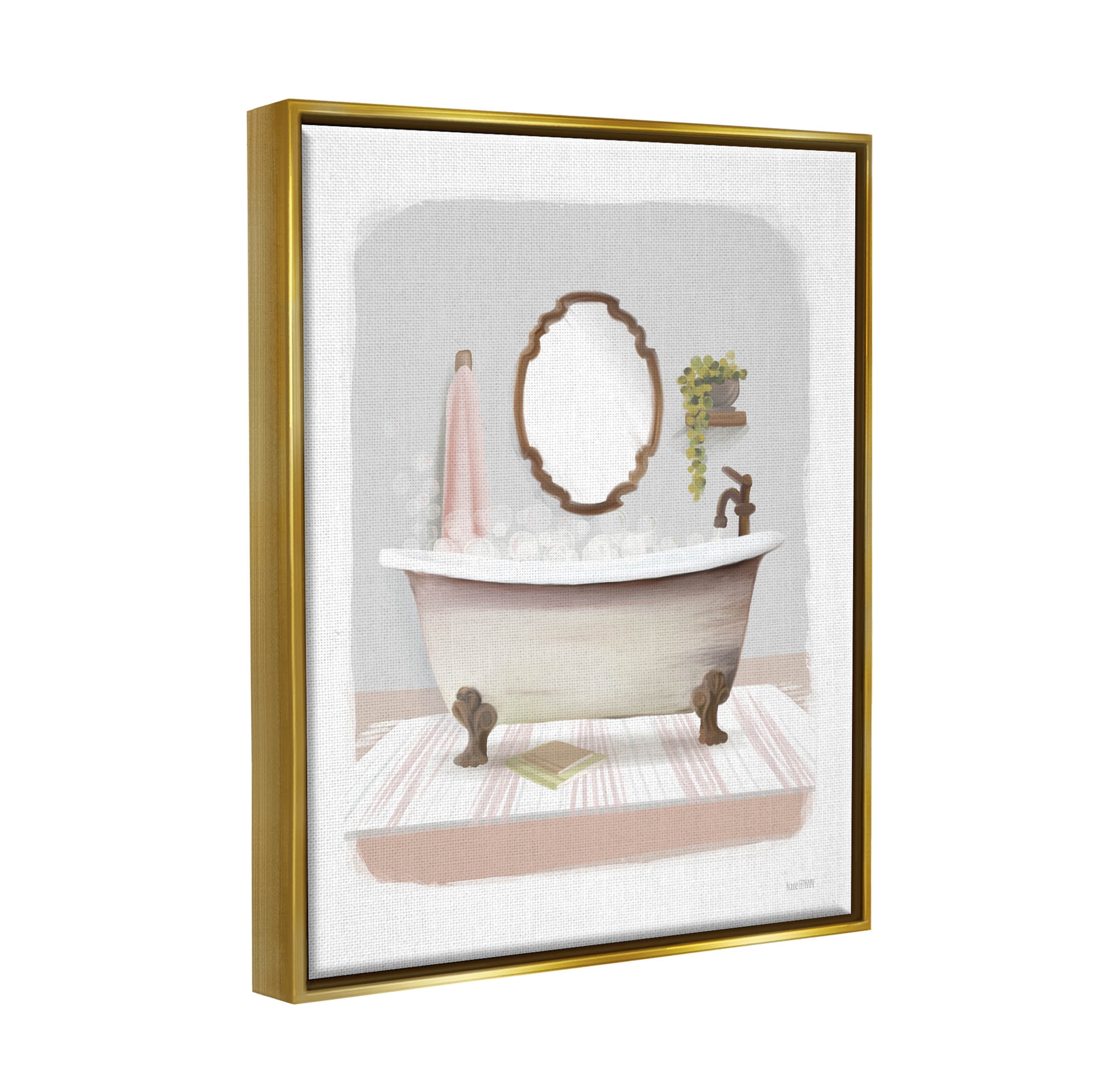 Stupell Industries Bubble Bath Tub Bathroom Graphic Art Metallic Gold Floating Framed Canvas Print Wall Art, Design by House Fenway