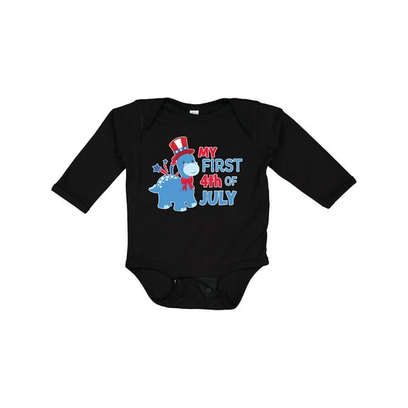 Inktastic My First 4th of July with Dinosaur Boys or Girls Long Sleeve Baby Bodysuit
