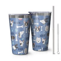 16oz Tumblers Dog with Woof and Bark Stainless Steel Vacuum Insulated Double Wall Travel Tumbler Cups Mug with Lid and Straw,Cleaning Brush for Coffee,Tea