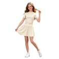 thumbnail image 3 of Glisme Girl Outfits Summer Short Sleeve Clothes Set O Neck Cartoon Prints Tops Pants Soft Wear 5-6 Years Beige, 3 of 5