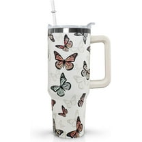 Butterfly Tumbler With Handle, Lid and Straw - 40 Oz Water Bottle, Travel Coffee Cup Mug - Gifts for Women, Mom, Daughter, Girlfriend, Teenage Girls, Bridesmaid