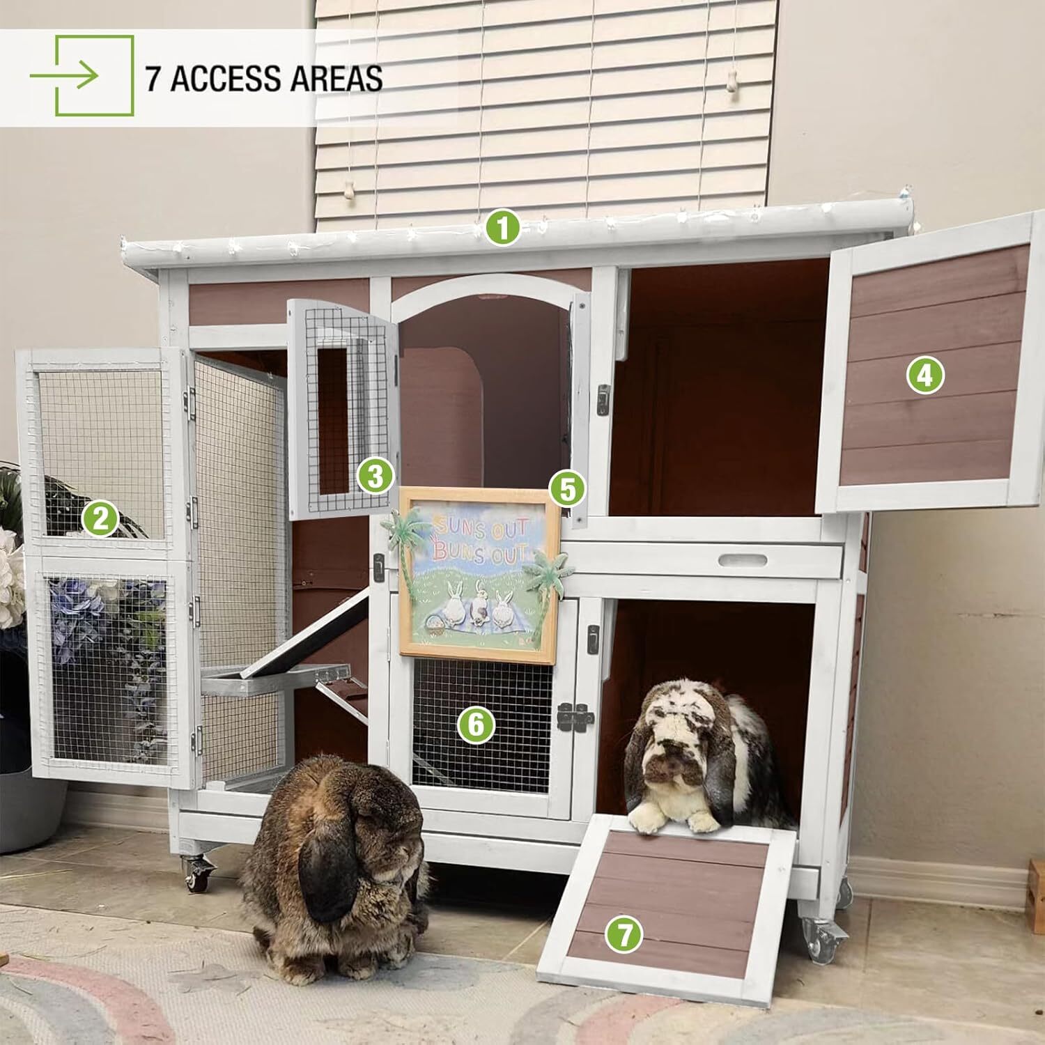 MEDEHOO Rabbit Hutch Indoor and Outdoor Bunny Cage with Wheels Hamster House Guinea Pig Cages for Small to Medium Animals Waterproof Leakproof Tray brown