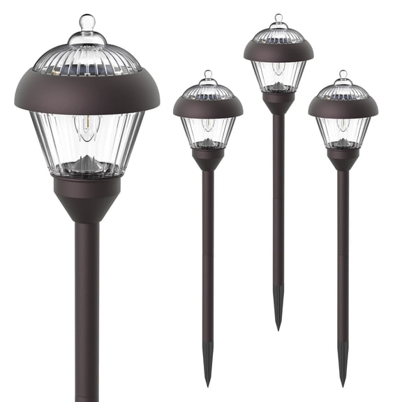 FKHouse Solar Pathway Lights, 4 Pack Bronze Metal Outdoor Garden Lights with 2 LED Bulbs, Waterproof Landscape Lighting for Driveway, Yard, Walkway