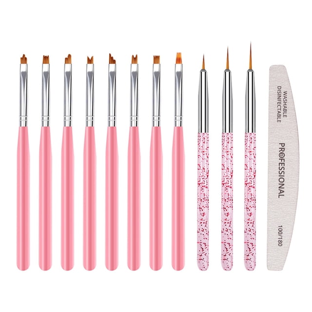 Juego de 12 brochas para uñas rosadas Gel Ombre Gradient Nail Labymos Natural