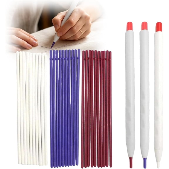 Heat Erasable Fabric Marking Pens, Tailors Chalk with 10 Refills for Sewing Quilting Dressmaking, Fabric Markers for Tailoring Embroidery Crafts in Blue Red White(3set)Q