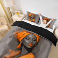 thumbnail image 2 of Castle Fairy Modern African Woman Bedding,Watercolor Artwork Duvet Cover Full,Gray Orange,Black Reversible,3pcs,No Comforter,1 Duvet Cover and 2 Pillowcases, 2 of 6