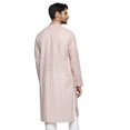 thumbnail image 3 of Ethnix Men's Mandarin Collar Fine Pink Stripe with Embroidered Placket Long Kurta Tunic; Pink; MD, 3 of 4