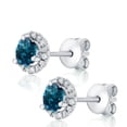 thumbnail image 2 of Pompeii 1Ct Blue Diamond Halo Studs 10k White Gold Earrings (Blue,SI), 2 of 5