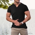 thumbnail image 2 of USNSM Men's Muscle V Neck Shirts Slim Fit Short Sleeve Cotton Golf T-Shirts Solid Color Casual Fashion Ribbed Knit Soft Tees Black L, 2 of 6