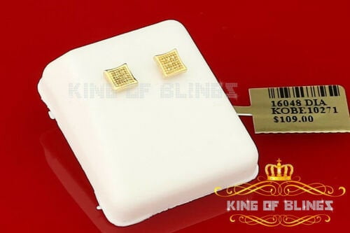 King of Bling's 0.05ct Diamond 925 Sterling Silver Yellow Stud Women's/ Men's Square Earrings