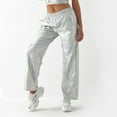 thumbnail image 5 of Pxiakgy Womens Shiny Metallic High Waist Stretchy Jogger Pants Holographic Hip Hop Club Wear Streetwear Women's Metallic Shiny Trousers Elastic Waistband Loose Casual Long Trousers Plain Look White S, 5 of 6