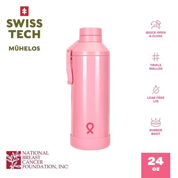 Swiss Tech Muhelos 24oz Pink NBCF Water Bottle, Triple-Wall Copper Lined, Leak Proof